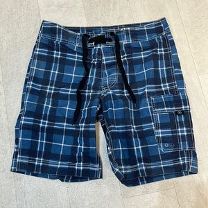 Converse One Star Men's Shorts Sz 32 Board Blue Plaid Cargo Swim Drawstring